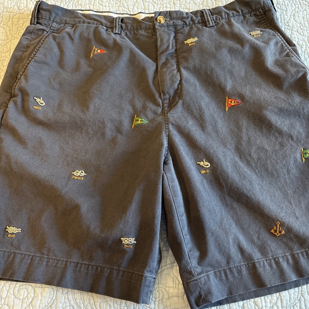 Polo‎ Ralph Lauren  Men's 38 (36) Navy Nautical Chino Shorts Classic Fit